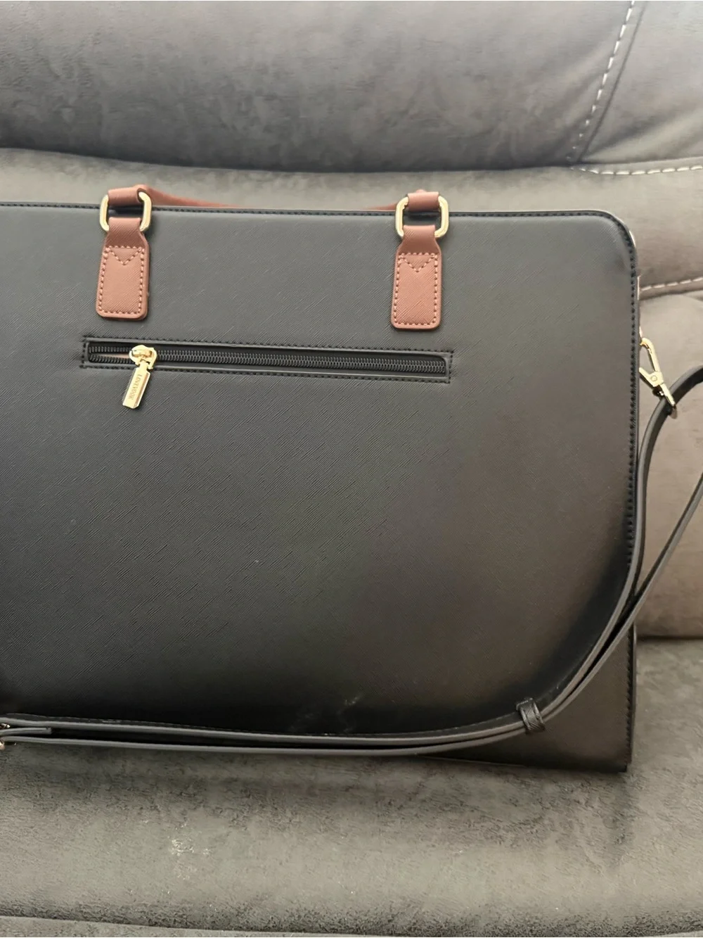 Ladies Three-Tone Laptop Tote Bag in Black, Cream & Brown